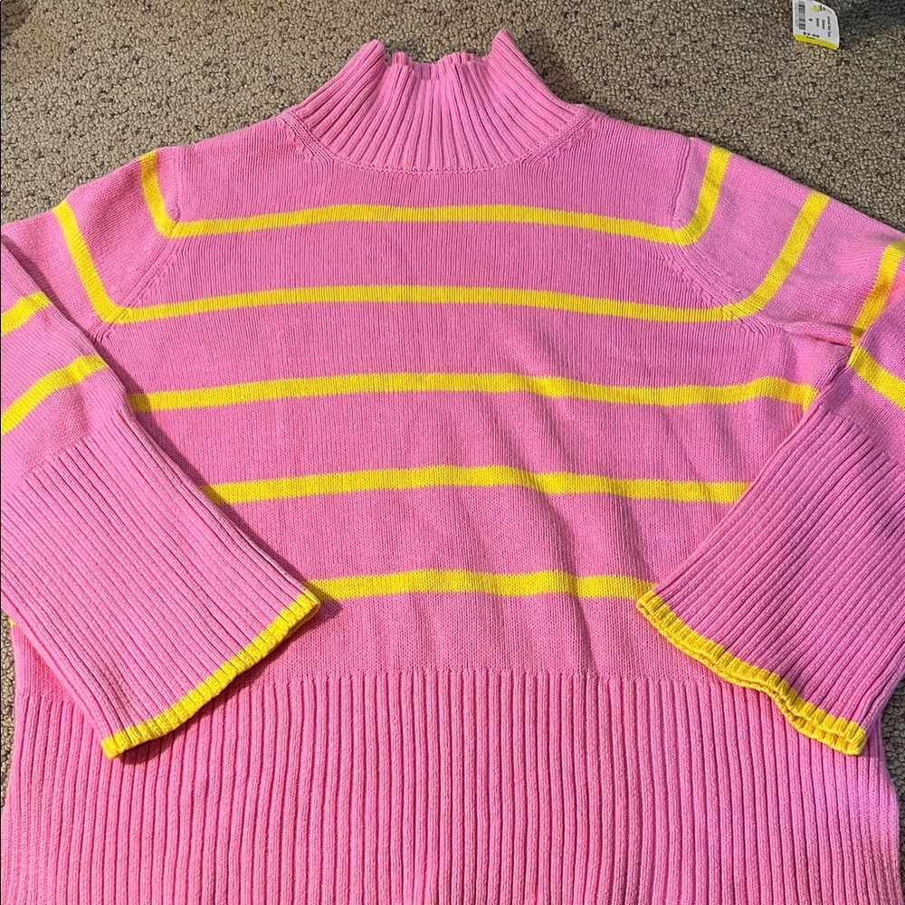 Free Assembly Rib Turtleneck Sweater pink yellow stripes bubblegum cherry SZ L